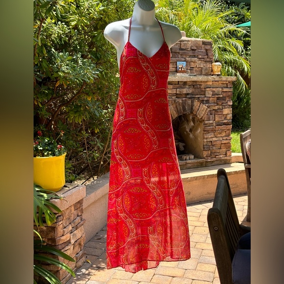 Show Me Your MuMu Erylyn Red Mosiac Paisley Halter Tie Back Midi Dress XS - Picture 5 of 12